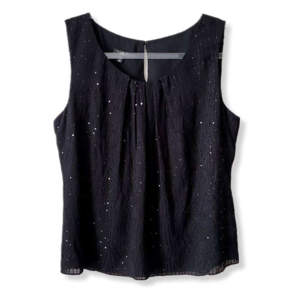 Talbots Women Silk Sequin Black Tank Shell Top 10 Cocktail Party NYE Occasion